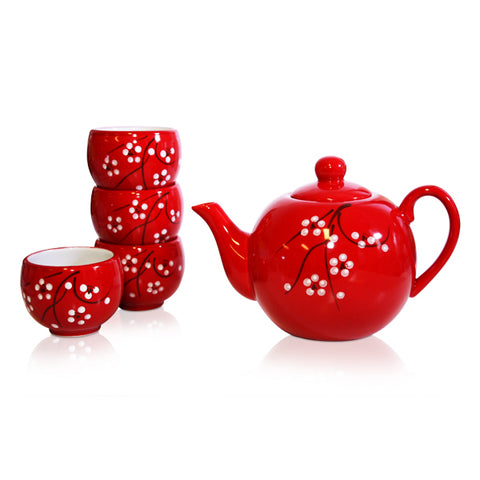 Red Blossom Tea Set - (SALE ITEM - NOW $15.00 OFF)